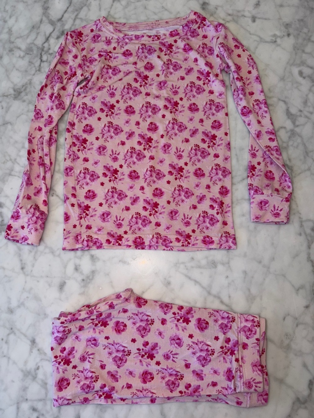 LEV BABY Girls' Pink Floral Long-Sleeve Pajama Set - Pink 3T